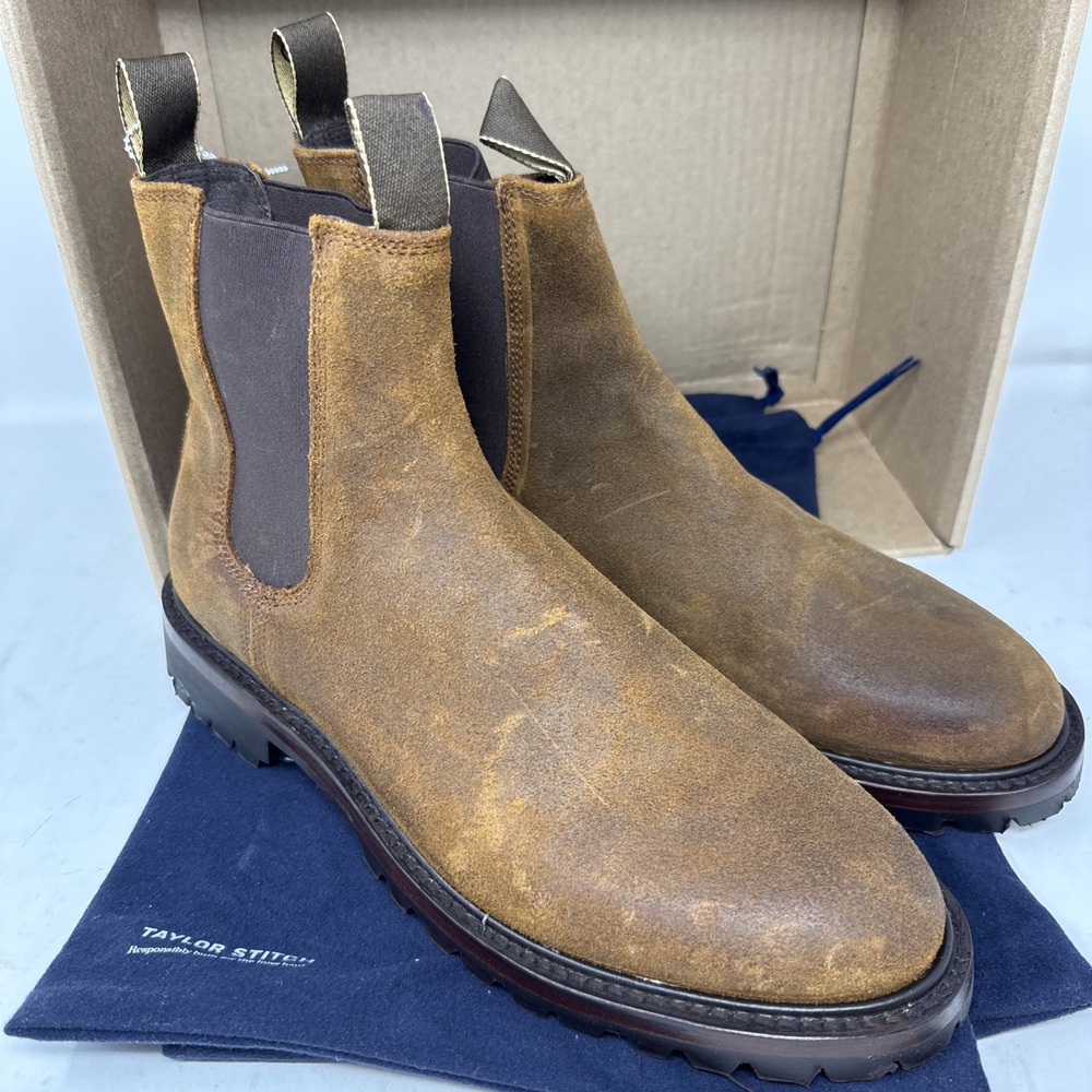 Mens 10.5 Taylor Stitch Ranch Boot Redwood Waxed Suede Chelsea Ankle Vibram